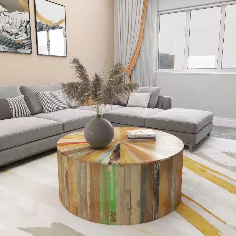 Brown Round Reclaimed Wood Coffee Table – Rustic, 1 Piece