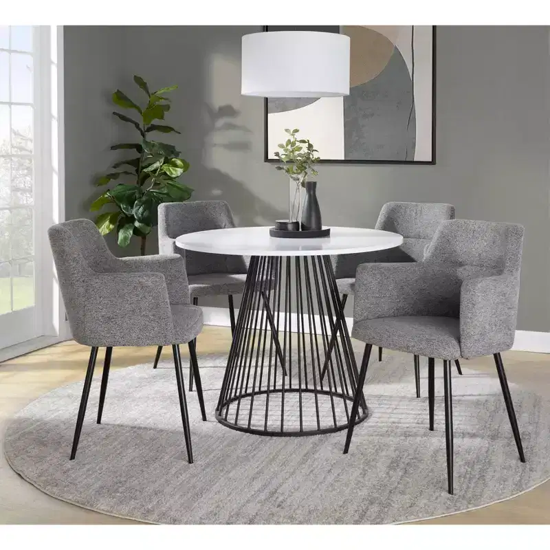 Round MDF Dining Table, Black Metal Base / White Top