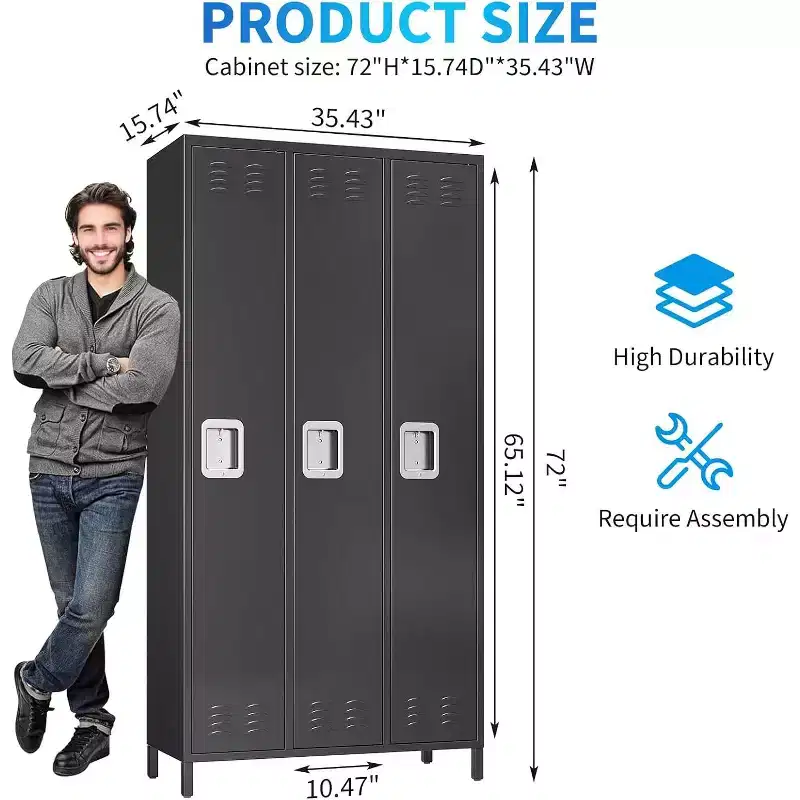 Metal Lockers for Employee, Storage Locker Cabinet with 3 Door Combination, Steel Locker Cabinet for Home, Office, School, Gym, Assembly Required