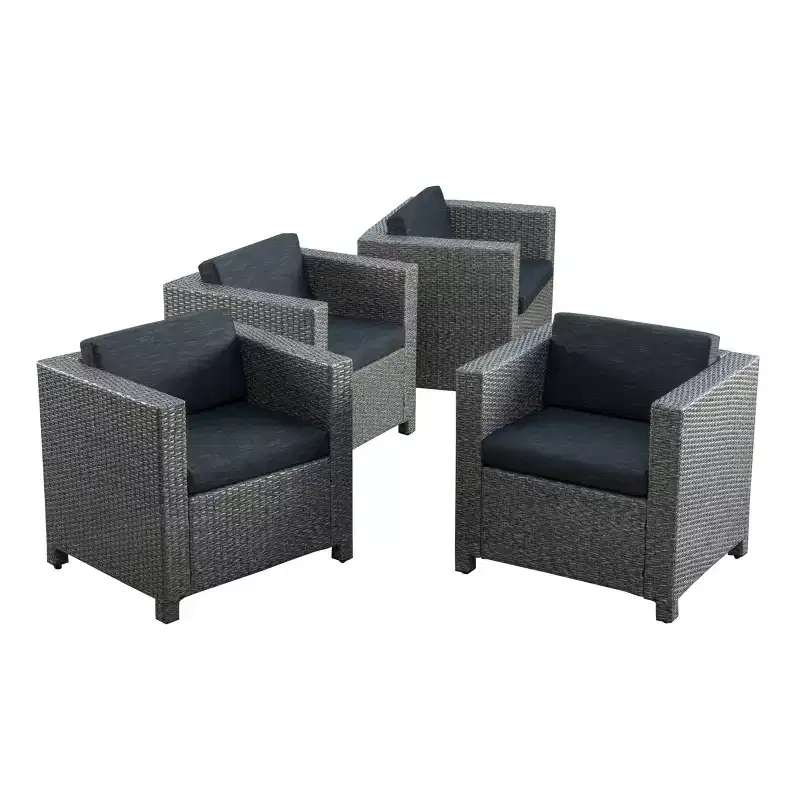 Puerta 4pc Wicker Club Chair & Coffee Table Set - Teak/Mixed Black/Dark Gray - Christopher Knight Home