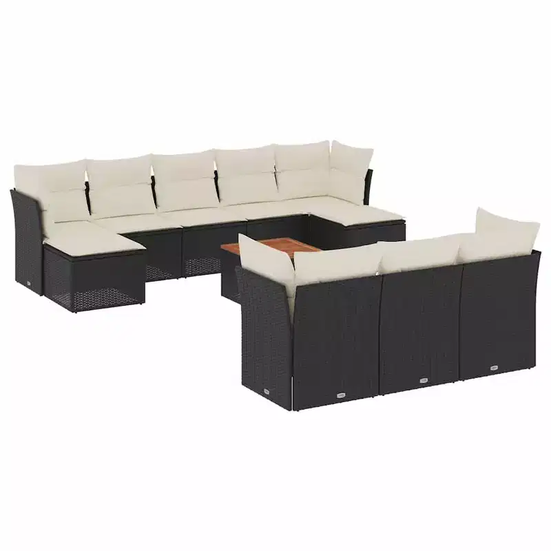 vidaXL Garden Sofa Set Black frame, cream white cushions