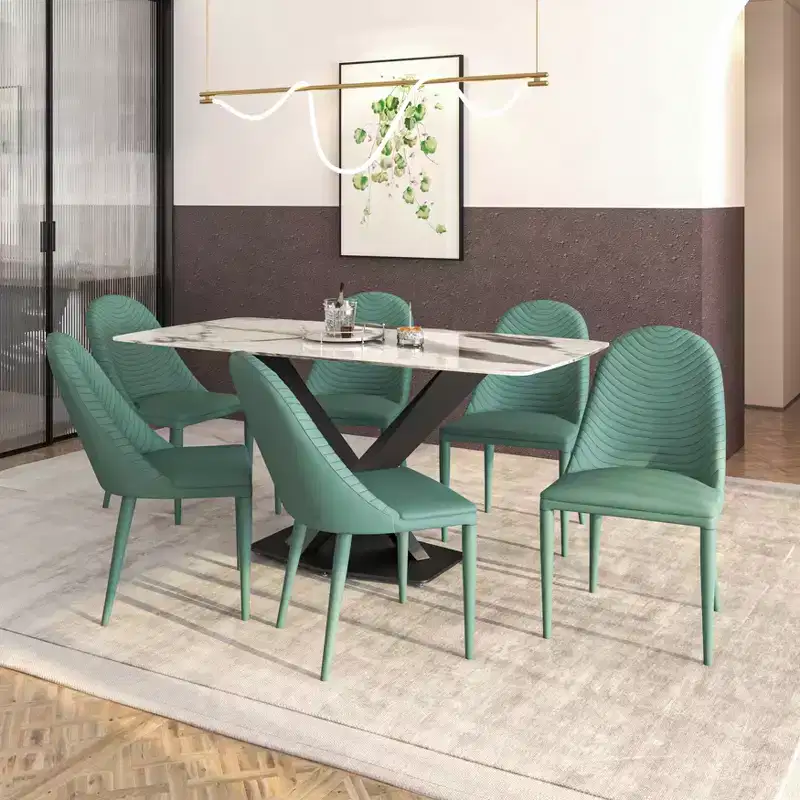 LeisureMod Upholstered Dining Chair in Leather, Iron Legs, Set of 4, Seville Series