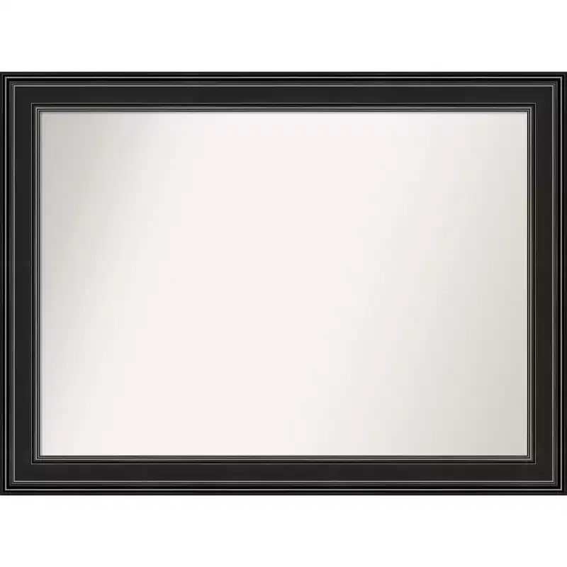 44 x 33 Non-Beveled Ridge Black Wall Mirror - Amanti Art: Modern Rectangle, Polystyrene Frame, Includes Mount Hardware