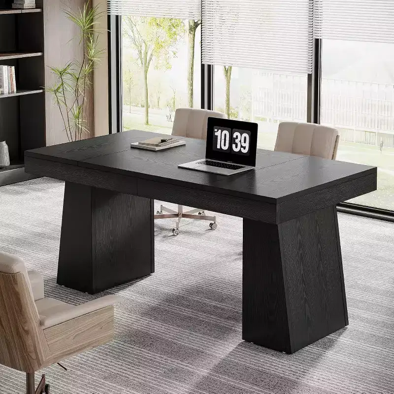 Lantine 55 Inches Home Office Executive Desk with Double Trapezoid Base