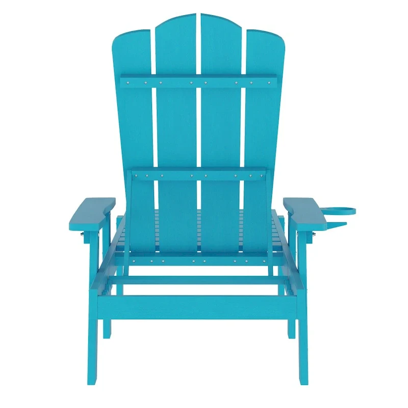 Set of 2 All-Weather Commercial Adjustable Lounge Chairs with Cupholders