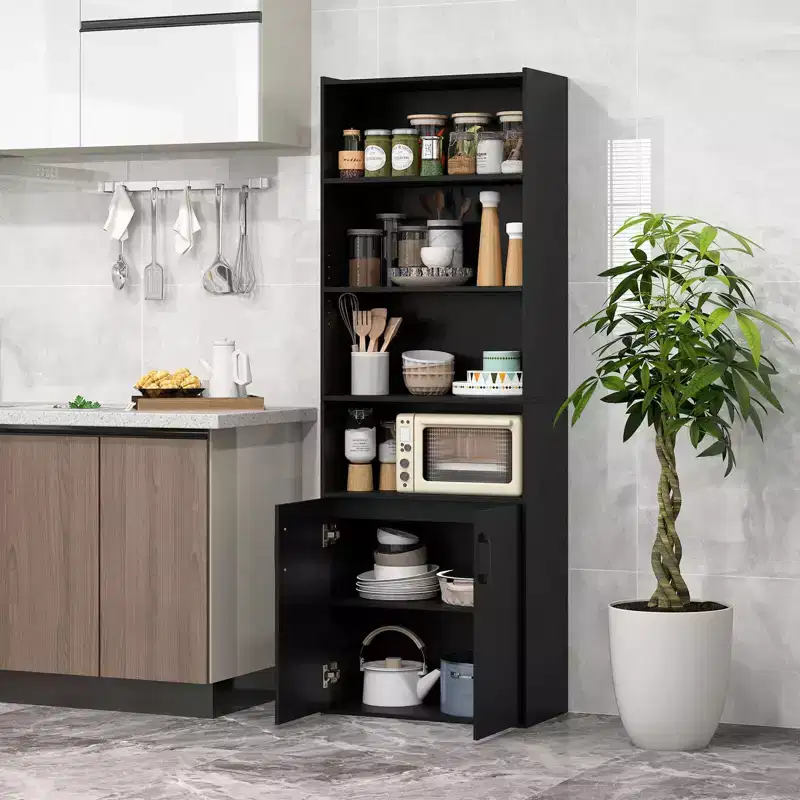 70-Inch Tall Bookcase with Adjustable Shelves and 2-Door Cabinet