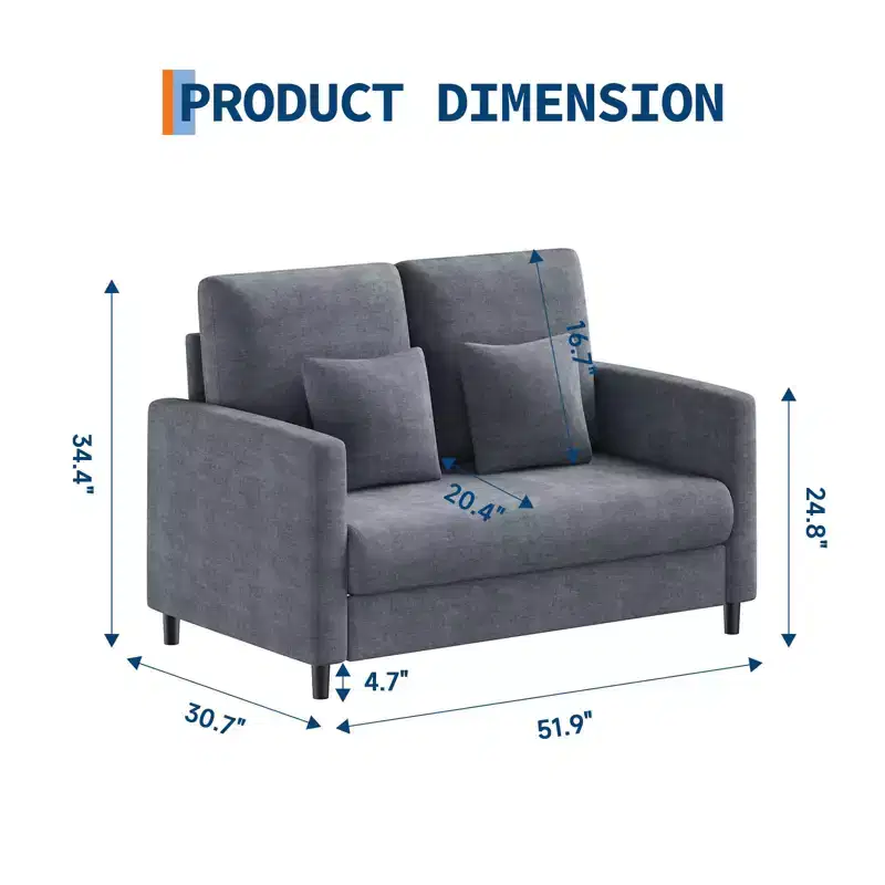 51.9-inch lounge sofa, chenille double reading sofa, suitable for bedrooms, tool-free assembly living room decorative sofa, comfortable armchair