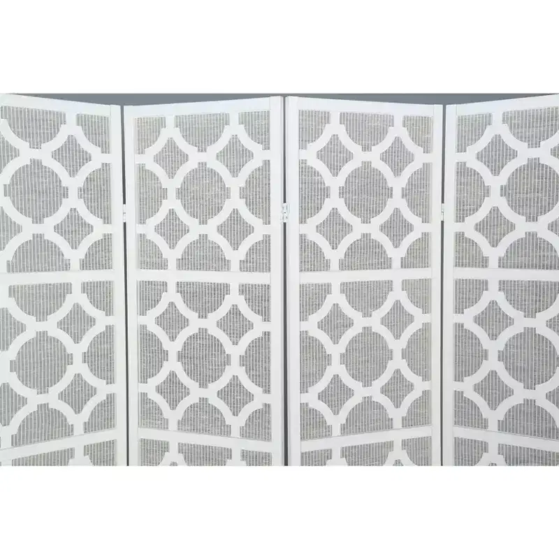 Roundhill Furniture Quarterfoil infused Diamond Design 4-Panel Room Divider, White