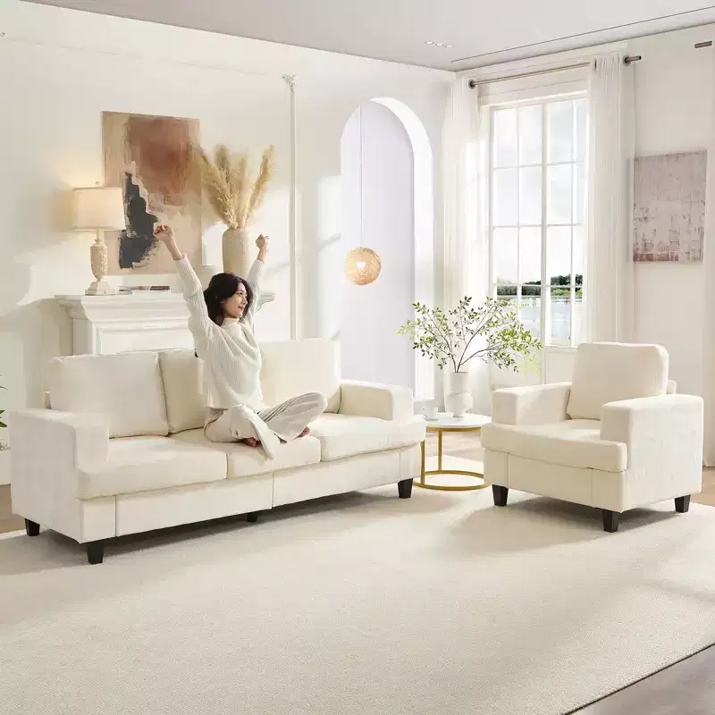 Mjkone 82Chenille 3-Seat Straight Sectional Sofa with 56''Armchair,2 Piece Living Room Sectional Sofa Furniture Sets