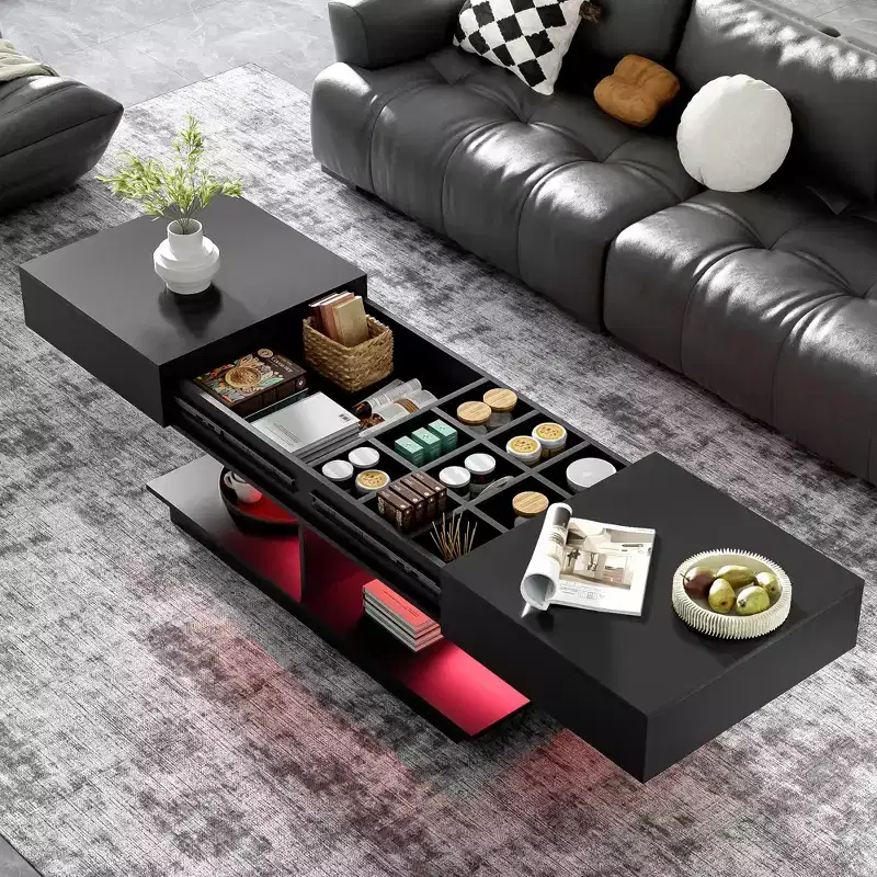 CLIHOME 41.3-76.7 Extendable Coffee Table, Multifunctional Adjustable Efficient Central Coffee Table with Multiple Storage Compartments