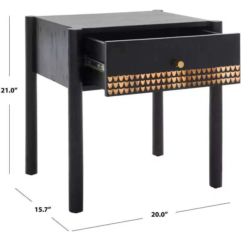Black & Natural Mango Wood 1-Drawer Nightstand – For 1