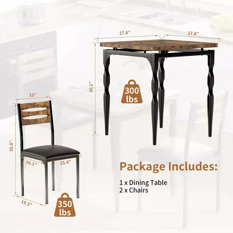 3 Piece Dining Table Set, with Spiral Legs