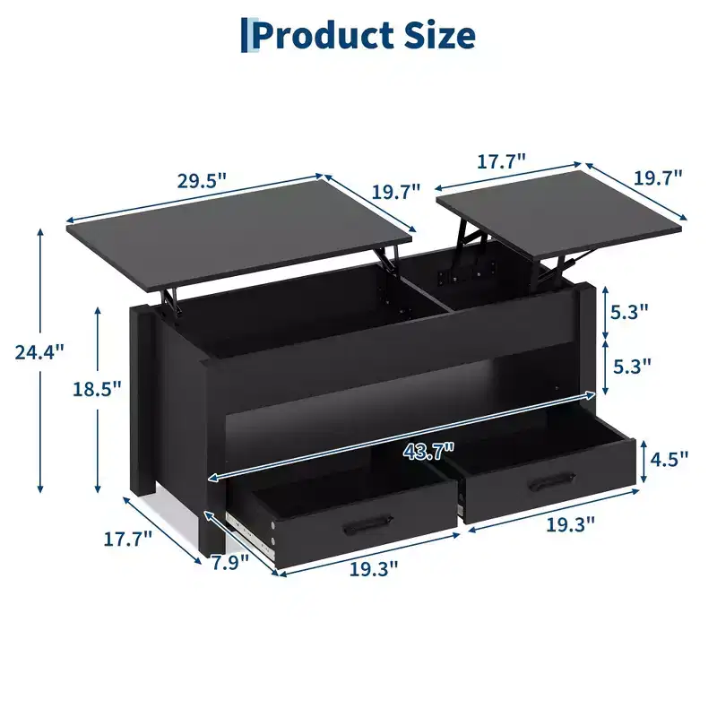 Wood Coffee Table - Adjustable Coffee Table, Height Adjustable Coffee Table, Modern Coffee Table, Stylish Coffee Table