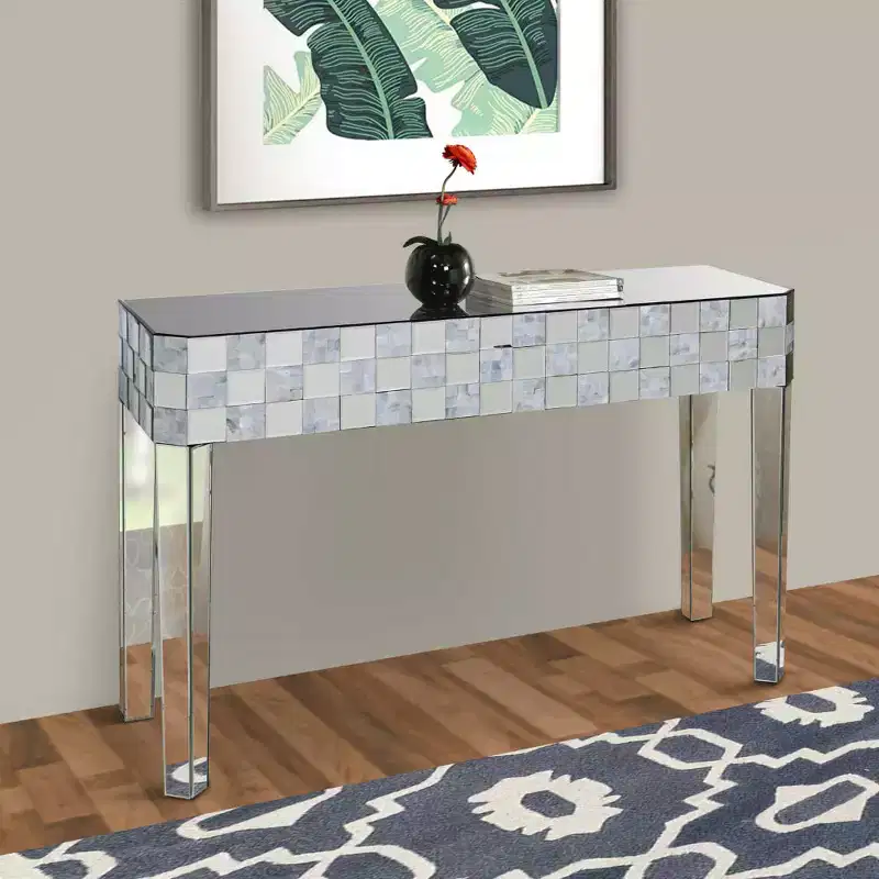 Chequered Pattern Console Table In Rectangular Shape, Clear