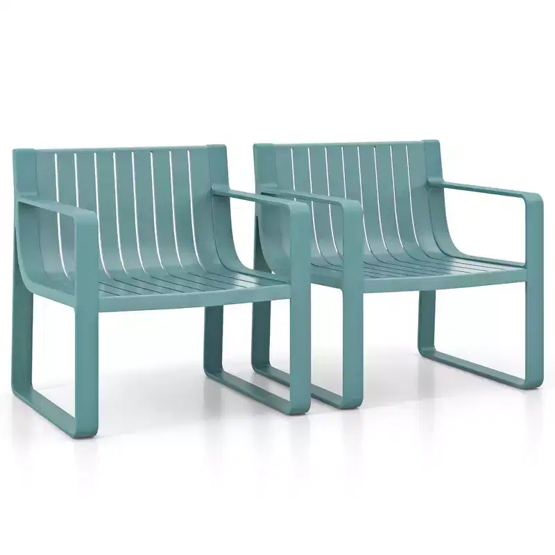 Costway Patio Chairs Set of 2/4 Weather-resistant Plastic Outdoor Armchairs Blue