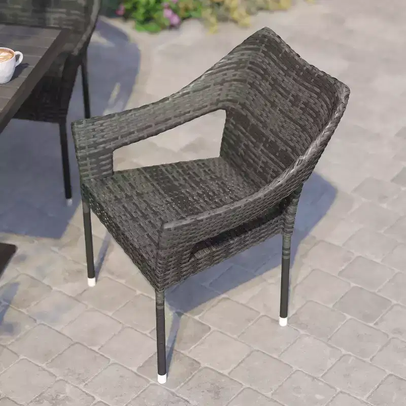 Flash Furniture Ethan Commercial Grade Stacking Patio Chair, All Weather PE Rattan Wicker Patio Dining Chair