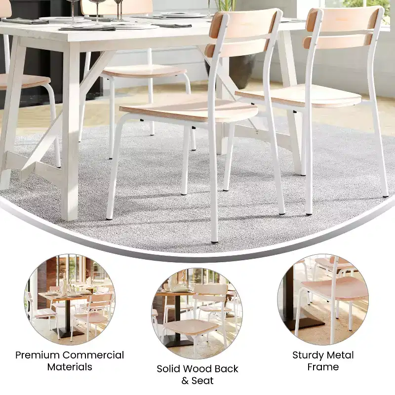 Emma and Oliver Set of 2 Dining Chairs with Metal Frames and Solid Wood Seats and Backs with Antique Finishes