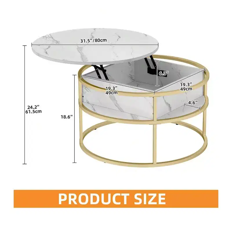 Coffee Tables for Living Room, Round Lift Top Coffee Table with Storage and Hidden Compartment, Small Circle Coffee Table White