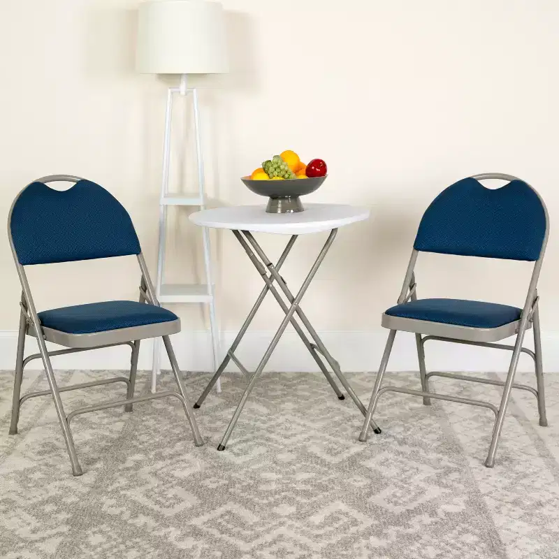 Extra Large Ultra-Premium Triple Braced Metal Folding Chair with Easy-Carry Handle