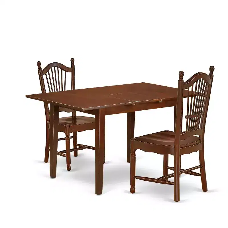 Rustic Kitchen Dining Set - 3 Piece Table & Chair Set, 32x54 Inch, Mahogany Finish