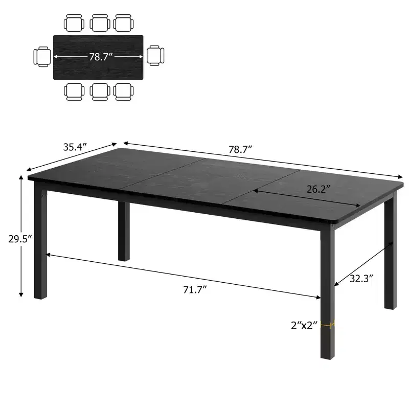 79Large Industrial Dining Room Table for 6-8 People Rectangular Wood Kitchen Table Modern Farmhouse Dining Table Kitchen Dining Room Table with Duty