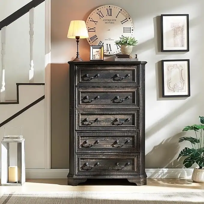5-Drawer Dresser with Rustic Wood Finish