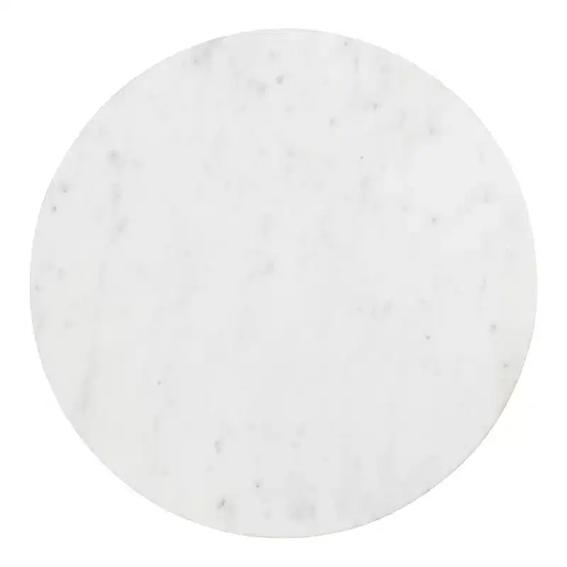 Marble and Metal Round Side Table, White and Bronze, 12x12x24