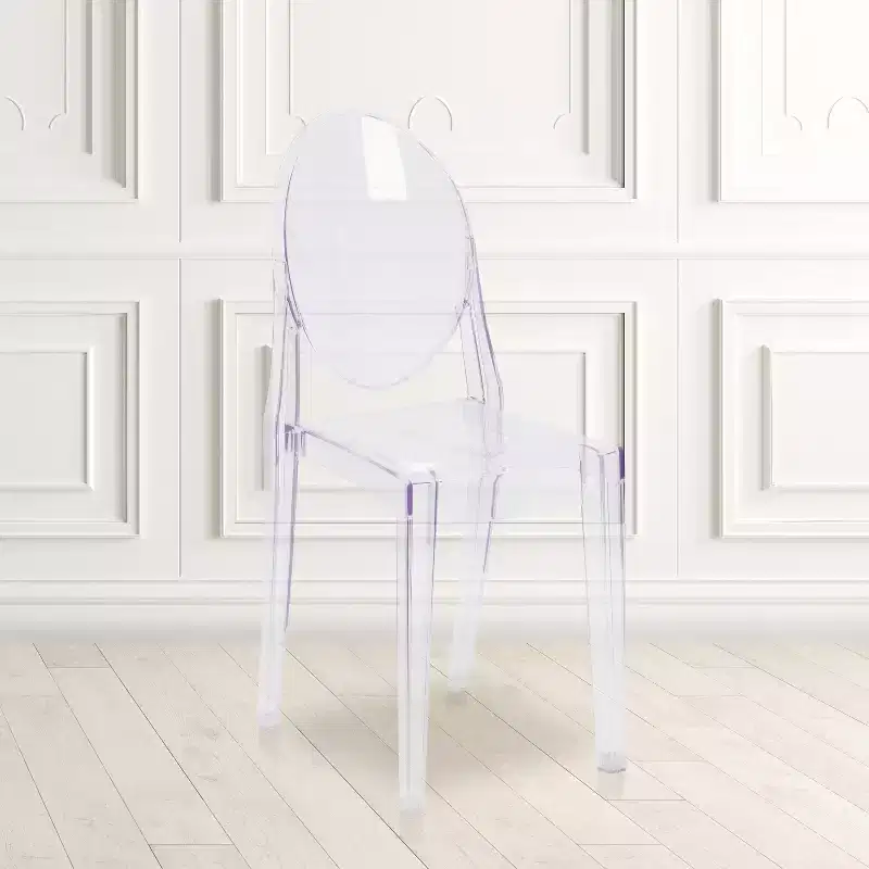 Emma and Oliver 4 Pack Ghost Side Chair in Transparent Crystal Stack Chair - Event & Accent Chair