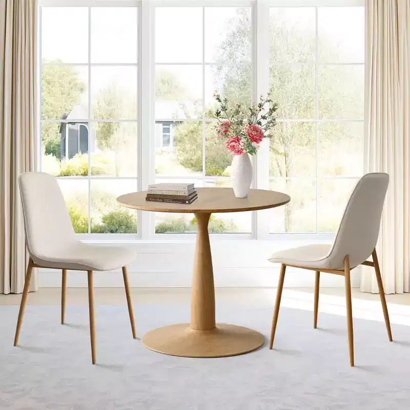 3-Piece Round Dining Table, 34.5 Wood-Look Pedestal Table and Upholstered Armless Curved Chairs, Ideal for Small Space Dining