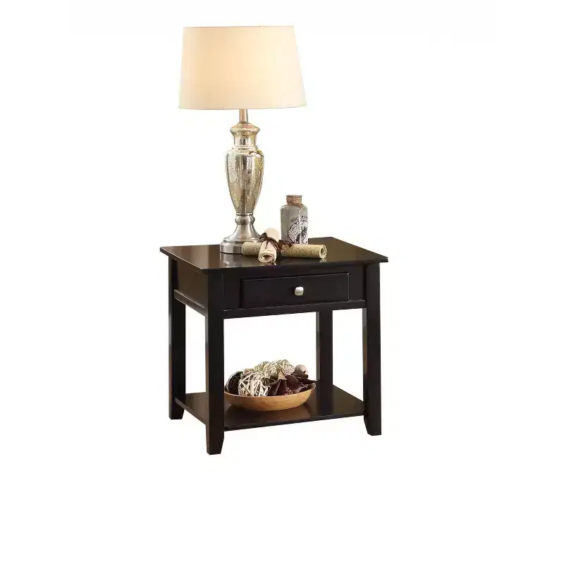 HomeRoots 22 Black Manufactured Wood Square End Table With Drawer With Shelf
