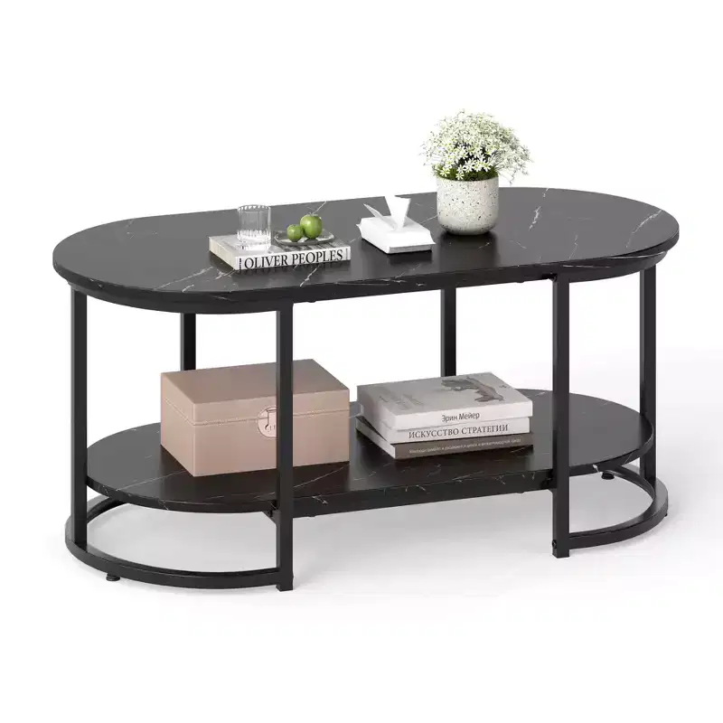 White Marble Coffee Table Modern 2-Tier Center Table