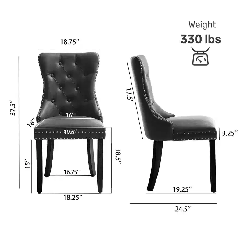FERPIT Faux Leather Dining Chairs with Nailhead Trim and Button Tufted Back (Set of 2)