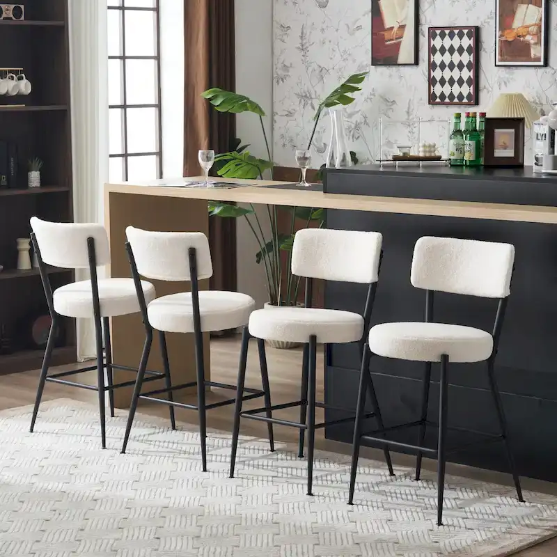 Set of 2/Set of 4 Modern Teddy Fabric Upholstered Bar Stools with Metal Base