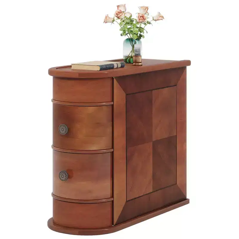 2-Drawer Narrow Solid Wood End Table – Walnut, 23.6