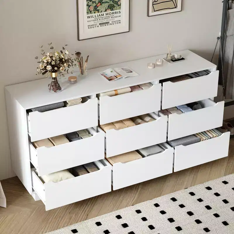 GDFStudio Theo 63 Modern Wooden Storage Dresser with 9 Drawers