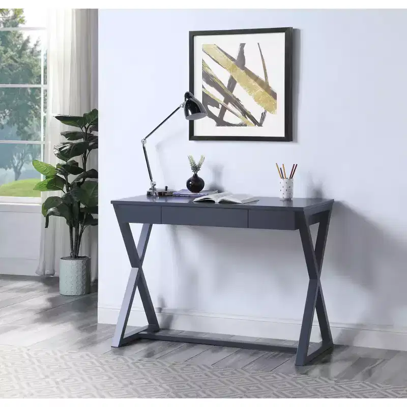 42" Console Table Black Finish -: Charcoal Poplar Wood, Storage Drawer