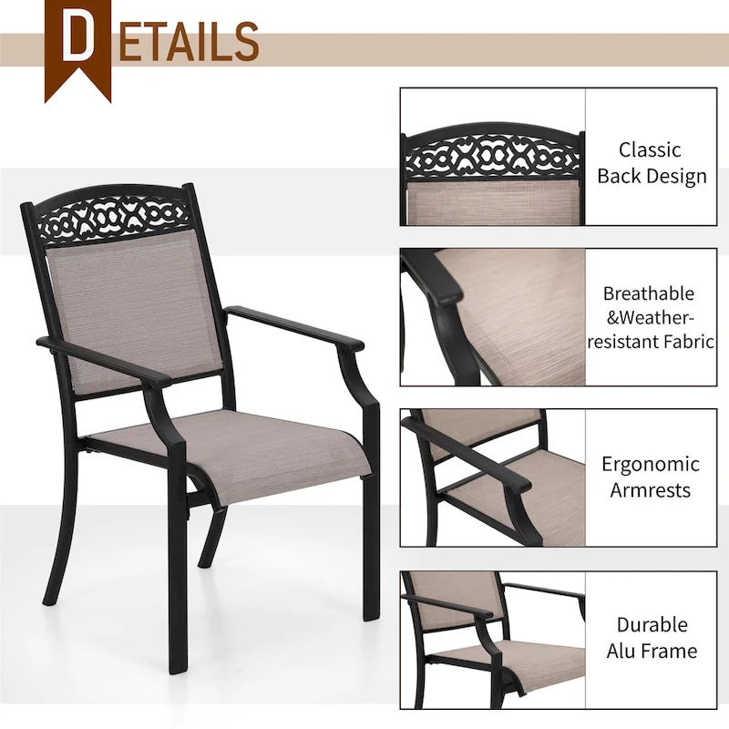 PHI VILLA Set of 4 Patio Dining Chairs Made from Sturdy Alu Frame and Breathable Textilene Sling Fabric