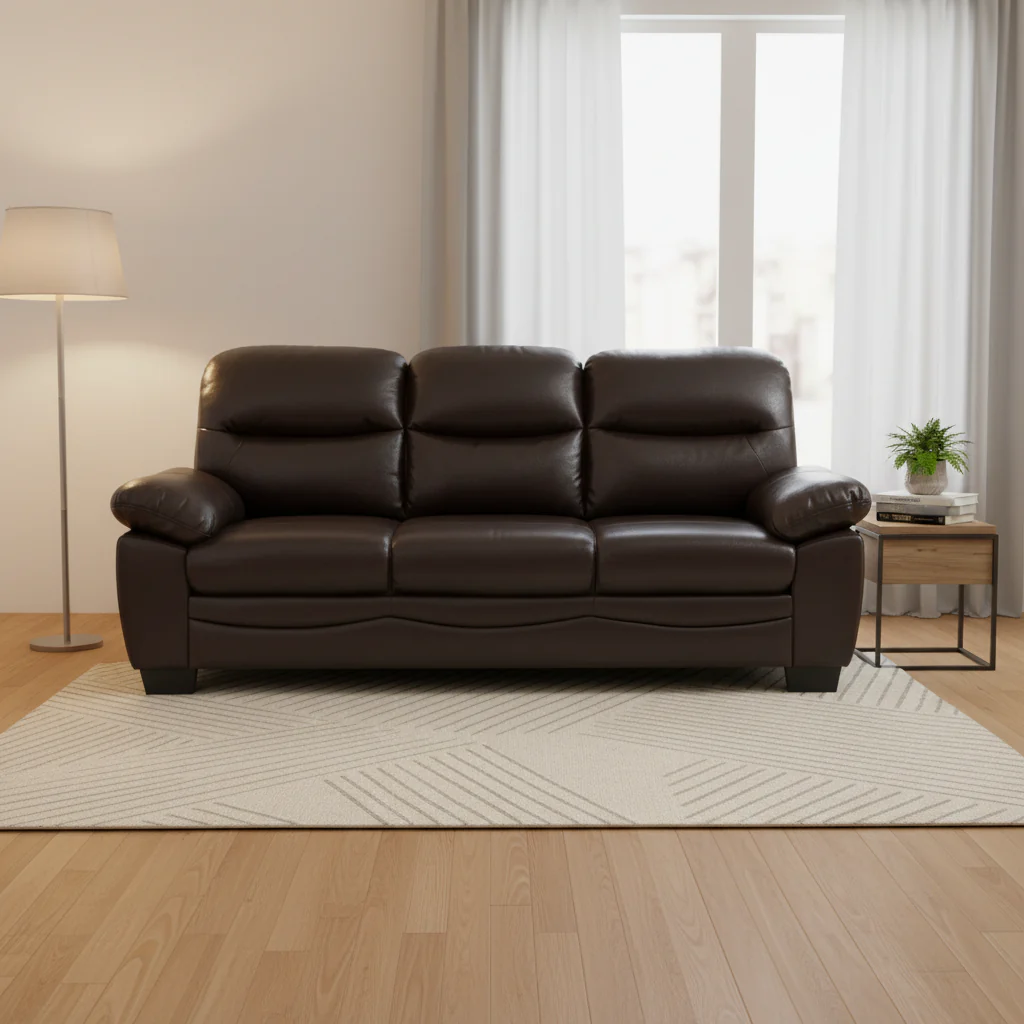 78-Inch Faux Leather Sofa with Flared Arms and Tufted Back – Dark Brown