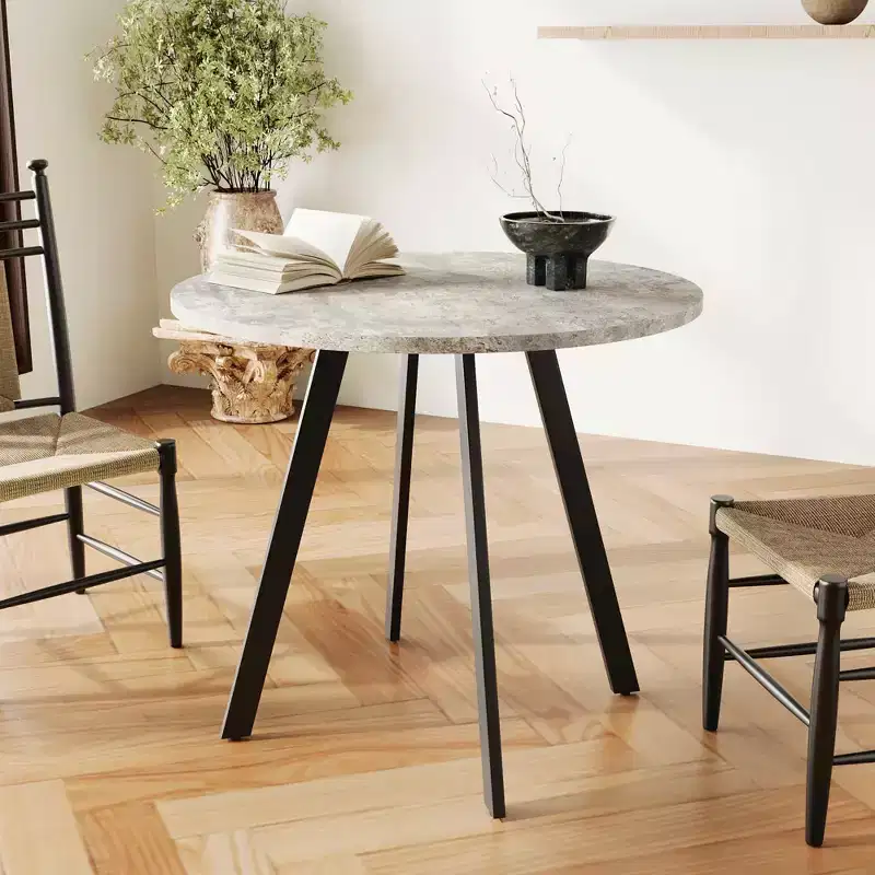 33.5 inches Modern Minimalist Circular Coffee Table, Gray Cement Texture for Living Room