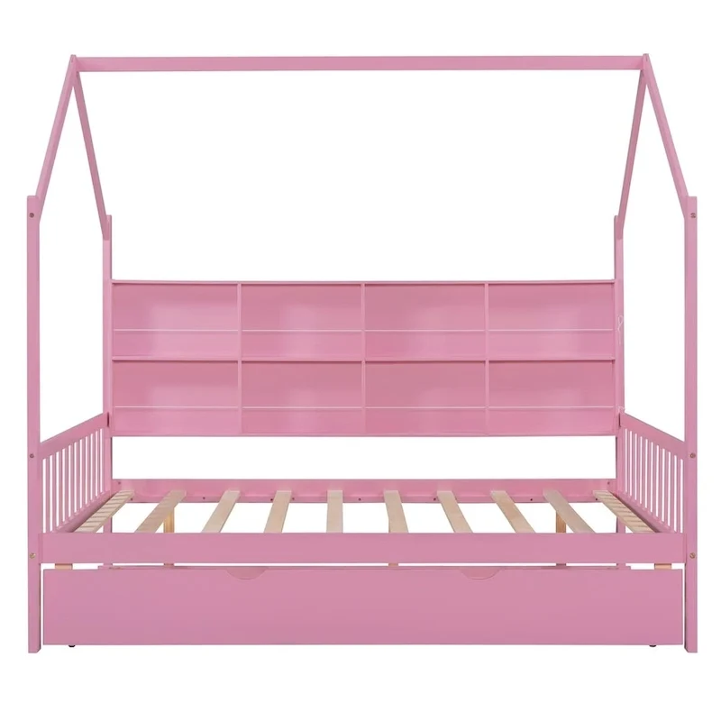 Full Solid Wood House Day Bed with Trundle
