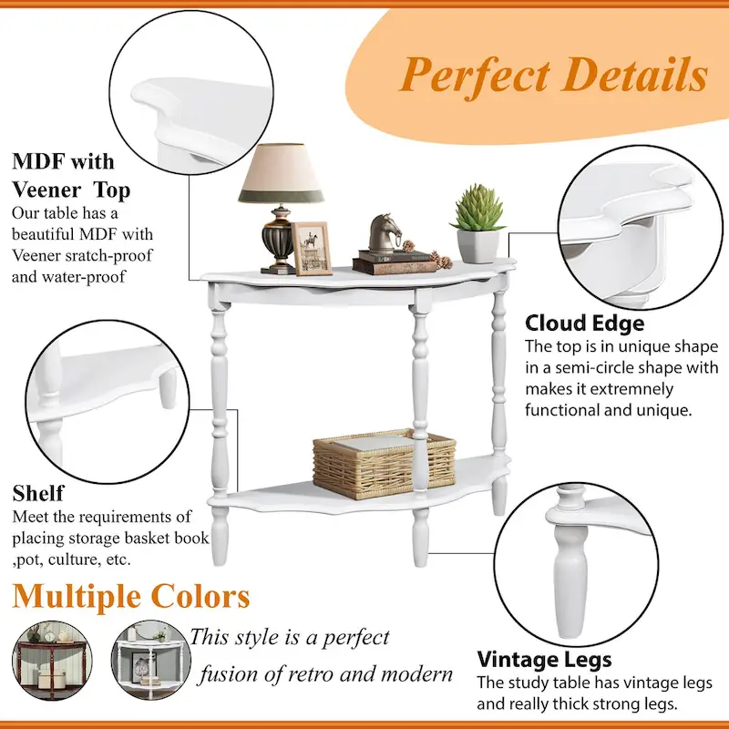 Retro Half-Moon Console Table with Open Shelf