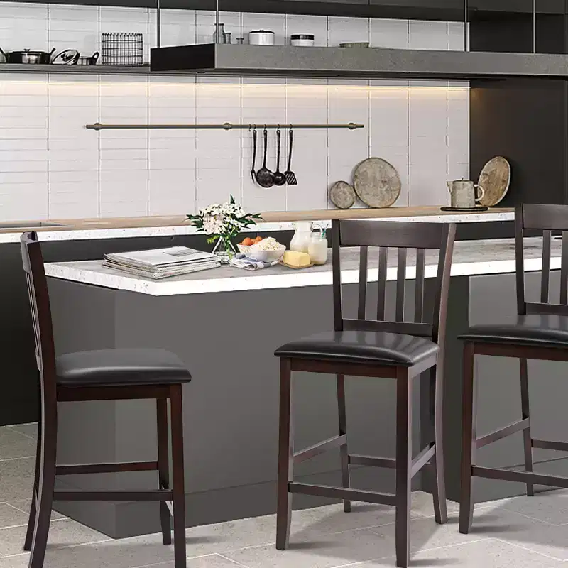 Costway Set of 2 Bar Stools Counter Height Chairs w/ PU Leather Seat Espresso