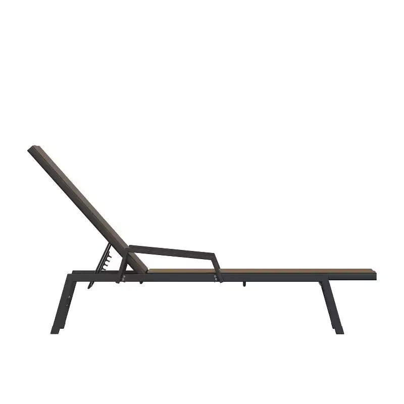 Emma and Oliver Textilene Adjustable 5 Position Patio Chaise Lounge with Armrests and Metal Frame