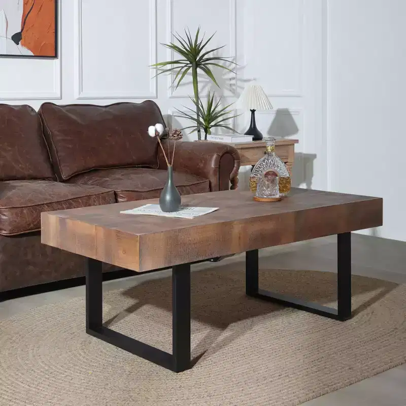 TUYOHW Rustic Coffee Table with Metal Legs,47.2 Handcrafted Center Table for Living Room,Wooden Top Accent Table for Home Decor,Brown/Black