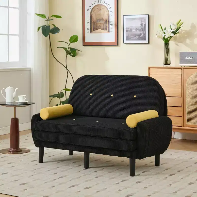 Modern Small Convertible Sofa Couch with Side Pockets and USB Port, Loveseat Sleeper Sofa, 52.6x30.3x33.5 in