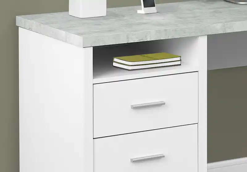 78.75 Reversible L-Shaped Office Desk with 2-Drawers & Cubby- White