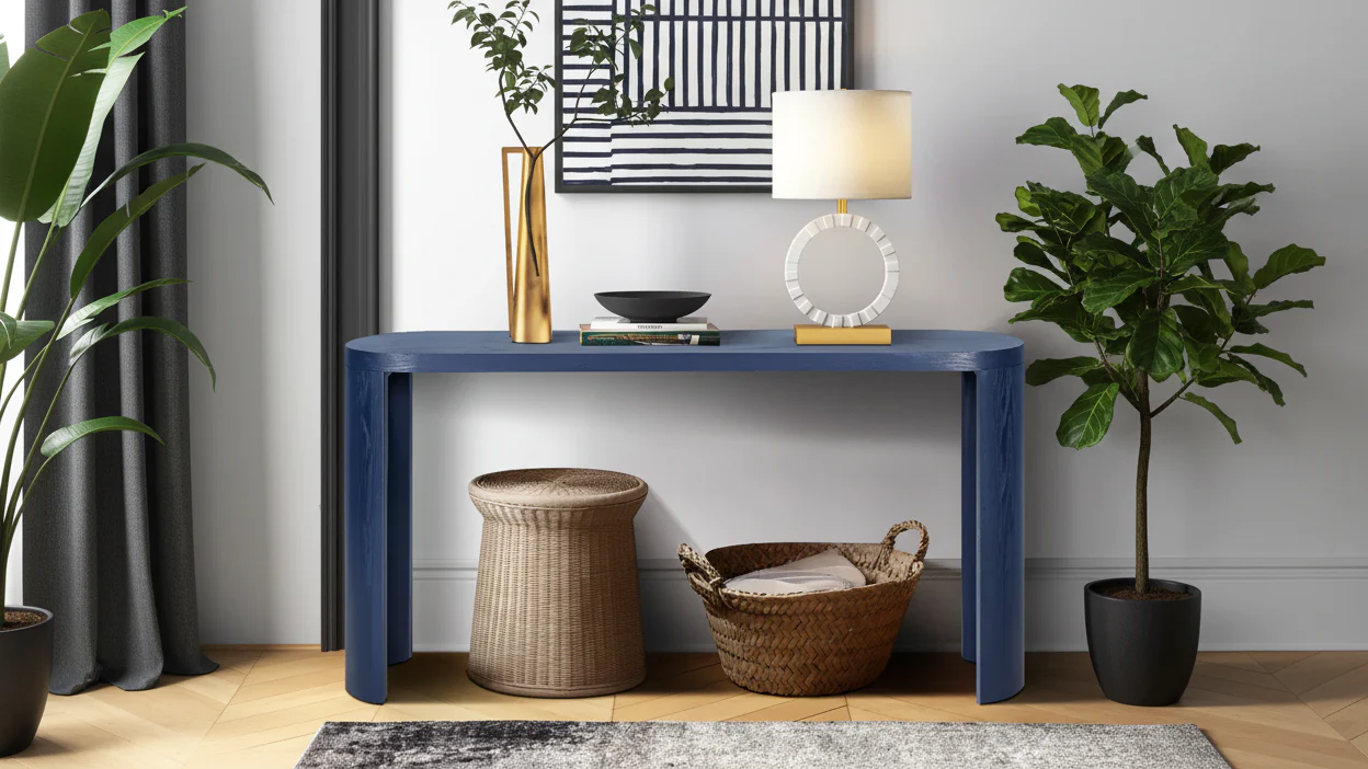 60IN Modern Entryway Table with Curved Legs, Long Console Table with Thick Tabletop, Accent Table for Living Room, Hallway