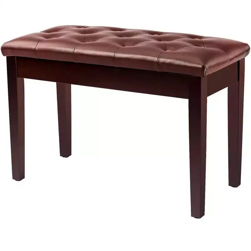 Brown Button-Top Piano Bench with Storage, 300 lb Capacity