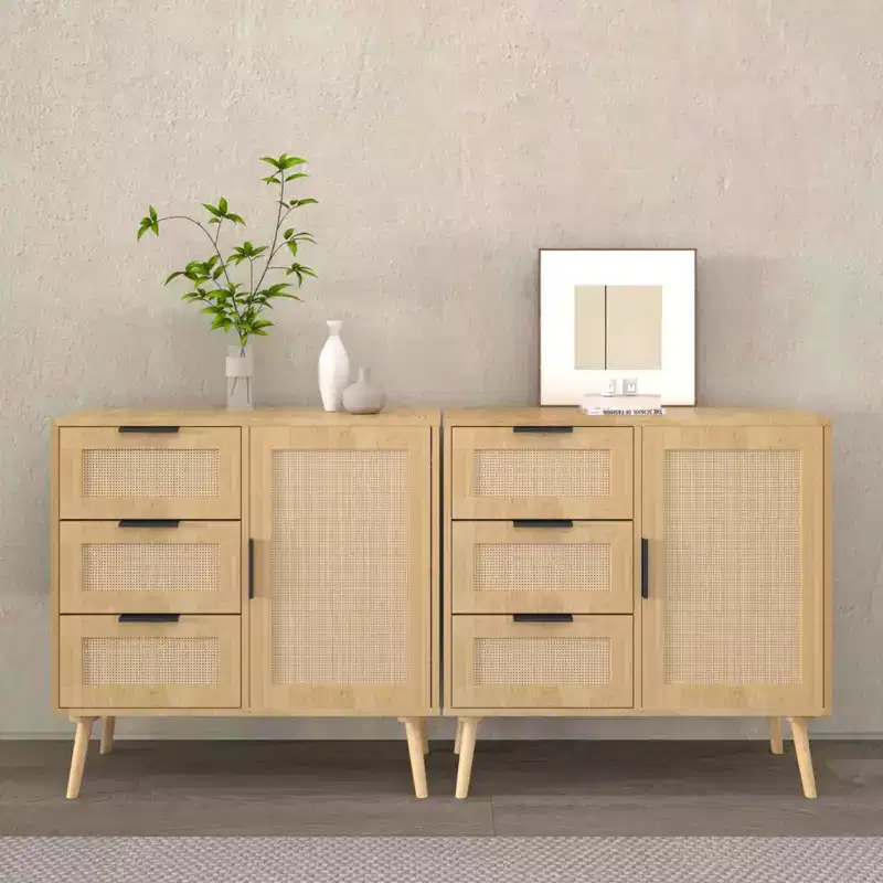 3 Drawer Dresser Rattan Wood Sideboard Storage Cabinet
