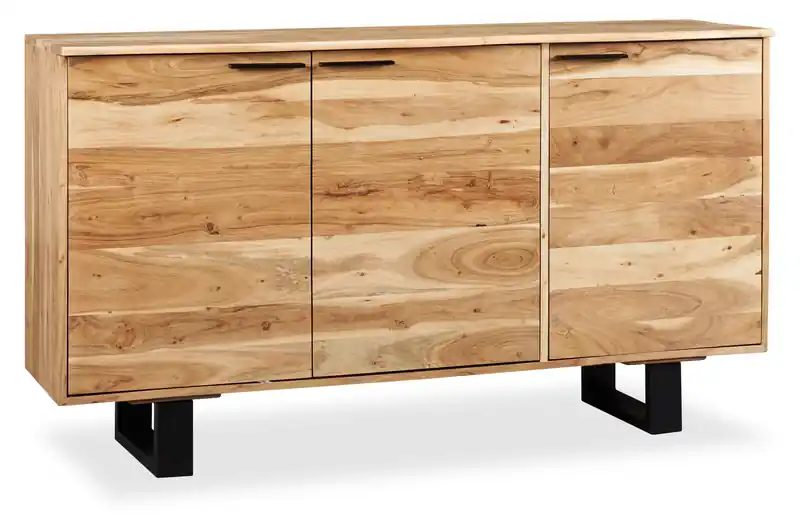 Dining Server with Storage, 60W, Acacia Wood & Metal - Natural & Black